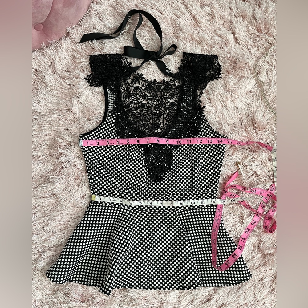 Black and White Pelpum Embroidered Lace Top - Picture 7 of 10